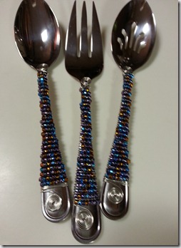 Serving utensils with beaded accents.