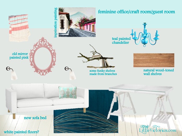feminine girly blue gray office craft room guest room mood board