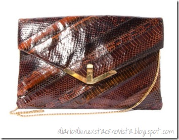 Vintage Snakeskin Purse Oversized Clutch Brown with Gold Trim