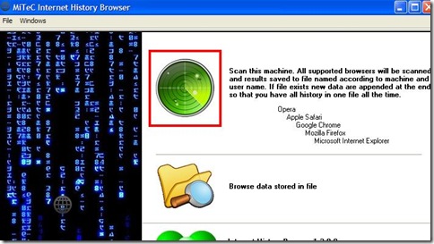 MiTeC Internet History Browser avvio scansione cronologie web
