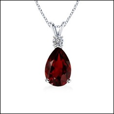 Pear Garnet and Diamond V-Bale Pendant in 14k White Gold