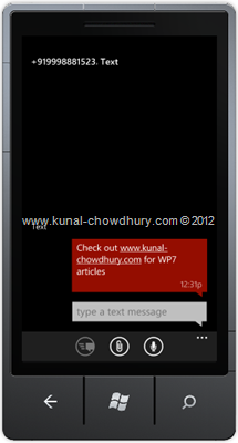 Screenshot 3: How to Compose SMS in WP7 using the SmsComposeTask?