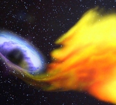 ilustração do buraco negro devorando uma estrela