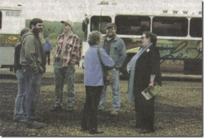 State Senator Betsy Johnson meets with volunteers before boarding the Lewis & Clark Explorer Train in Clatskanie, Oregon on May 21, 2005