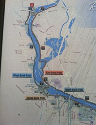 our route this morning, 2 miles on the West Bank Path and then two miles back on the East Bank Path