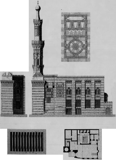 Mosque of Shaykh al-Burdayni, elevation, details, & plan, 17th century.