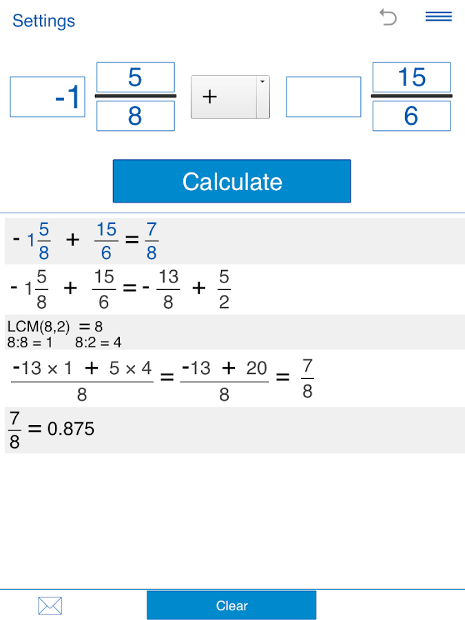 Калькулятор дробей с разными знаками