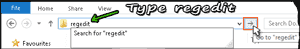 Type regedit in Address bar> Press  Enter or click Arrow