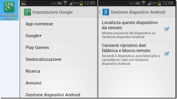 Android app Impostazioni Google