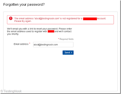 Error message on "Forgot your Password?" Page