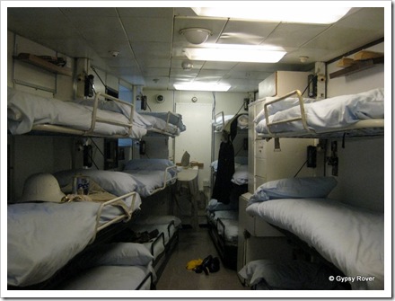 Crews bunk room. They used to have hammocks prior to a refit.