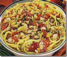 Spaghetti con peperoni e polpa di granchio