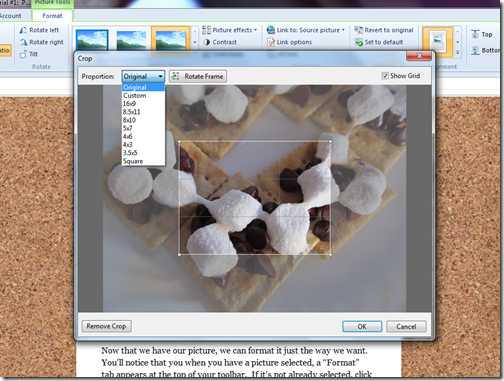 livewriter picture format toolbar crop window options