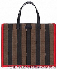 Fendi Pequin capsule collection of iconic silk stole, a shopping bag, a clutch bag, two pairs of sunglasses, one belt, two bracelets of different sizes striped patternred leather details accentuates highlights