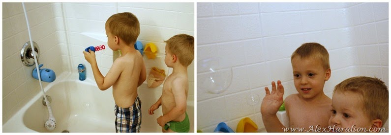 blowing bubbles in the bath tub