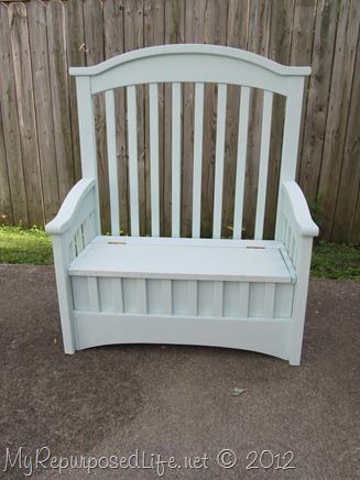 bench-toy box made from a crib