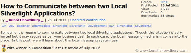 Prize winner in Competition - Best C# Article of July 2011