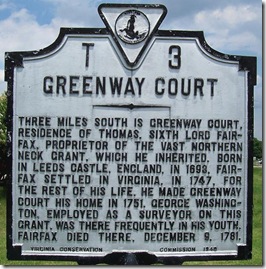 Greenway Court, Marker T-3 east of Winchester, VA (Click any photo to enlarge)