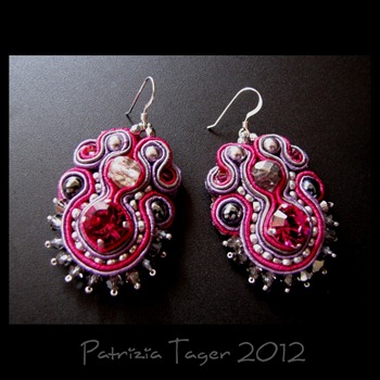 Gray, Lilac, hot pink, silver earrings 01