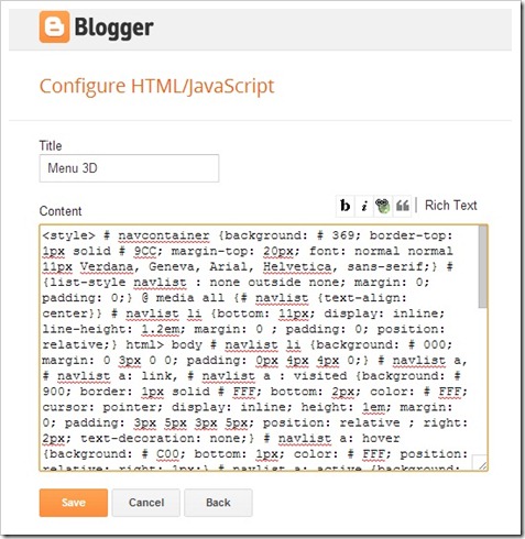 How To Make And Install Horizontal Menu Widget Button 3D In Blogger Blogspot 5