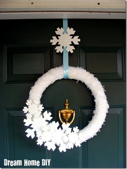 Winter wreath--snowflake wreath made from fake snow and large snowflake cutouts