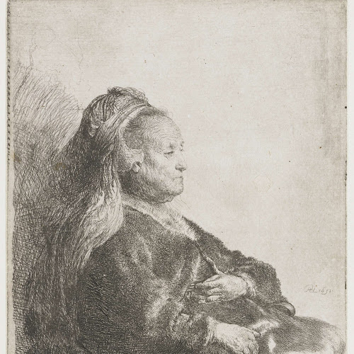 The artists mother seated, in an oriental headdress: half length, Rembrandt van Rijn, 1631 - Rijksmuseum