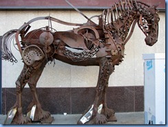 9839 Alberta Calgary - Iron Horse - life size metal sculpture made completely out of scrap metal - on Centre St at the corner Stephen Avenue