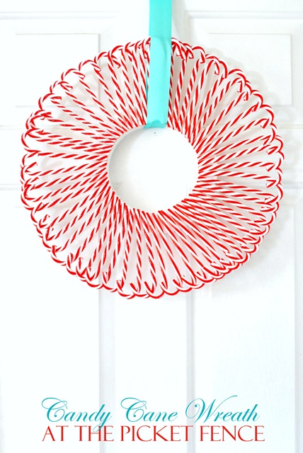 Candy Cane Dollar Tree Wreath from At The Picket Fence