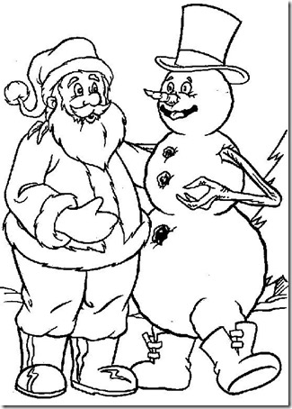 colorear navidad  papá Noel y muñeco de nieve