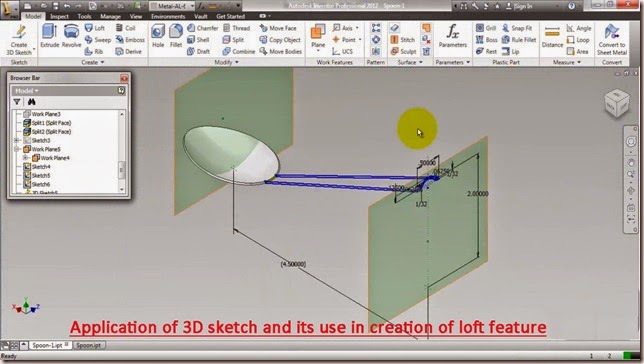 Application of 3D sketch with loft feature