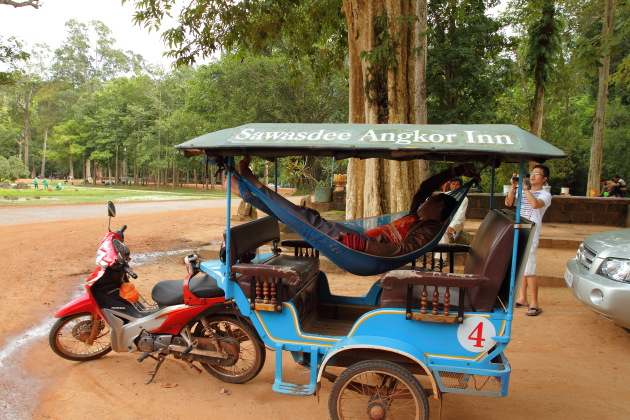 Comfortable way to sleep inside the Angkor complex of Siem Reap, Cambodia