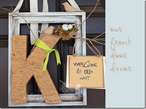 diy projects with jute--create a unique front door wreath alternative with a jute wrapped monogram letter and frame