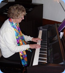 Eileen France overcoming her nerves and played the Clavinova for us beautifully. Well done Eileen!