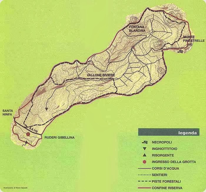 Riserva Naturale Integrale "Grotta di Santa Ninfa" di elevato interesse speleologico, geomorfologico e naturalistico.