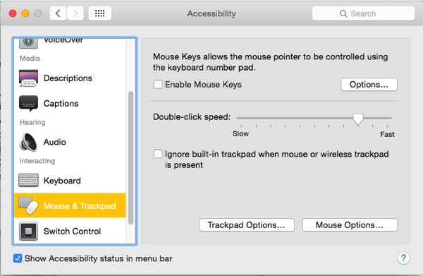 OS X Yosemite mouse and trackpad
