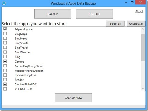 Windows 8 Apps Data Backup backup dati applicazioni