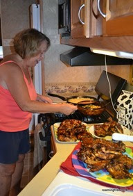 Diane setting up the buffet
