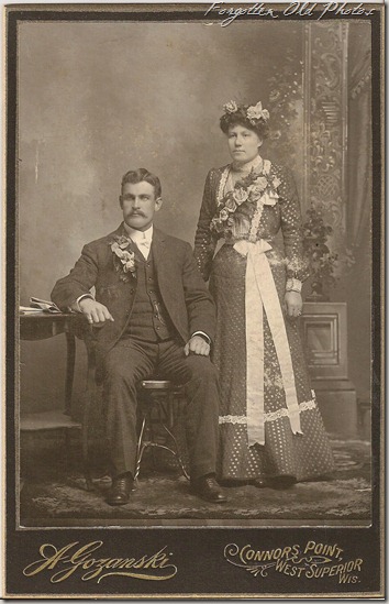 Cabinet Card Wedding white long bows Duluth Antiques