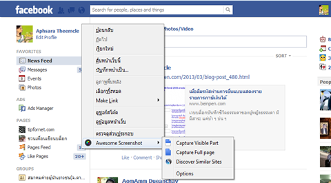 โปรแกรมเสริมจับภาพหน้าจอใน Firefox