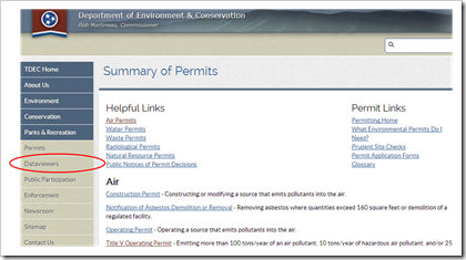 Tennessee TDEC Department of Environment and Conservation Air Permitting Dataviewer