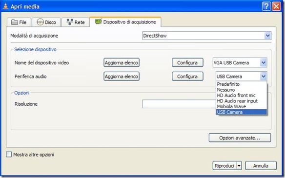 Registrare webcam con VLC
