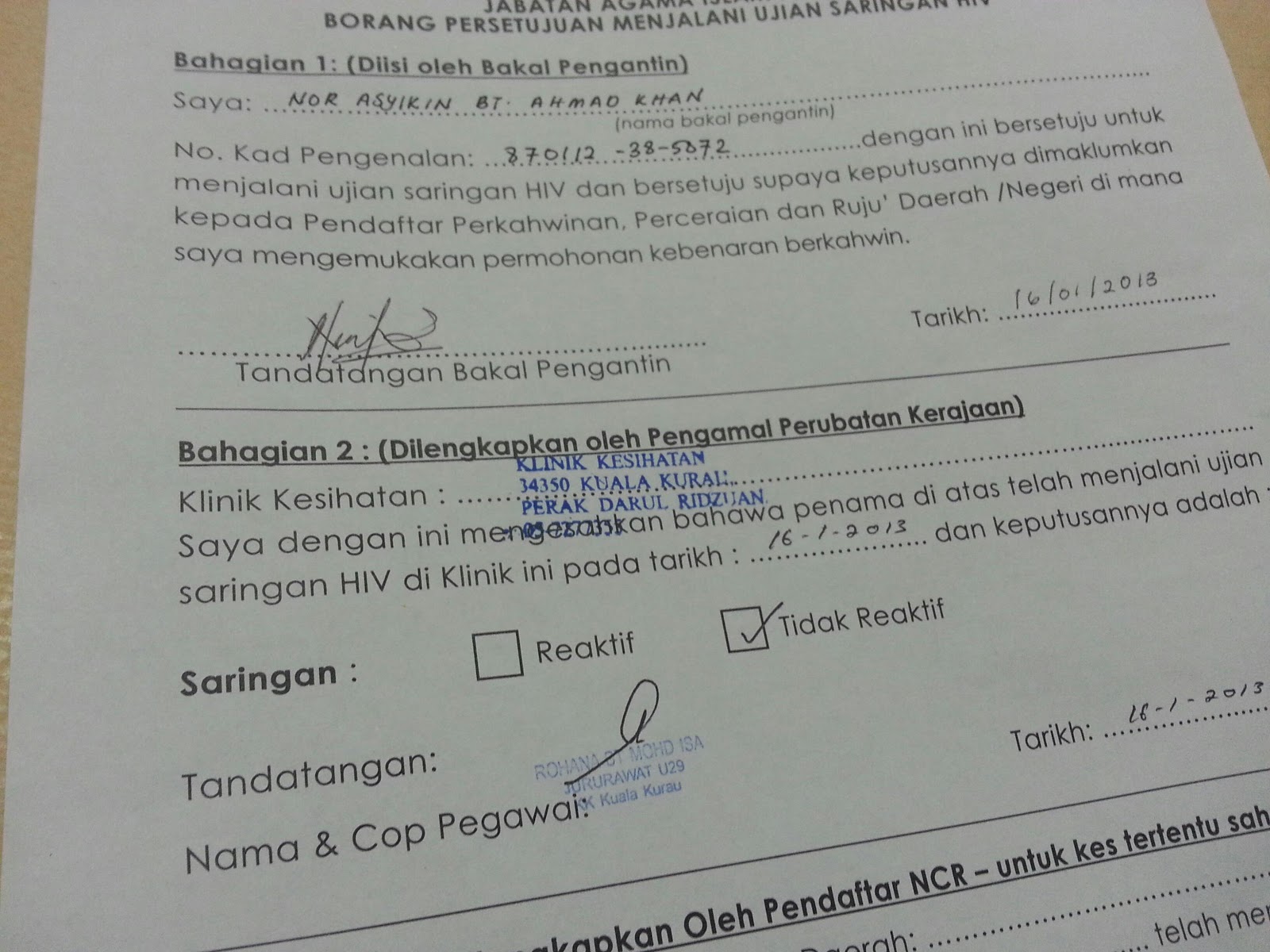 A Journey of A Thousand Miles HIV test and ujian thalasemia