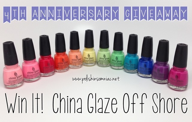Enter to win the China Glaze Off Shore Collection as part of polish insomiac's 4th annivesary giveaway!
