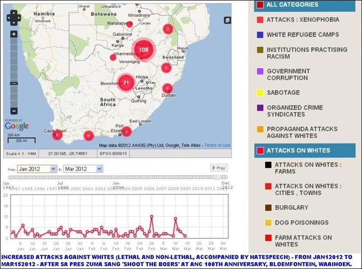 WHITES ATTACKED MAP1 SINCE JAN 2012 AFTER ZUMA HATESONG JAN 2012 BLOEMFONTEIN