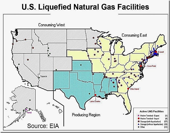 Active LNG Facilities USA map