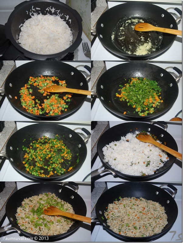 Spinach fried rice process