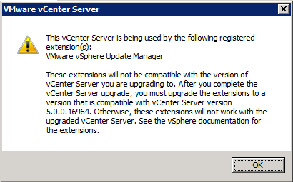 VMware vCenter Server Installer - VUM warning