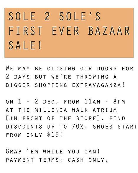 SOLE 2 SOLE's sale shoes bazaar Millenia Walk discounts
