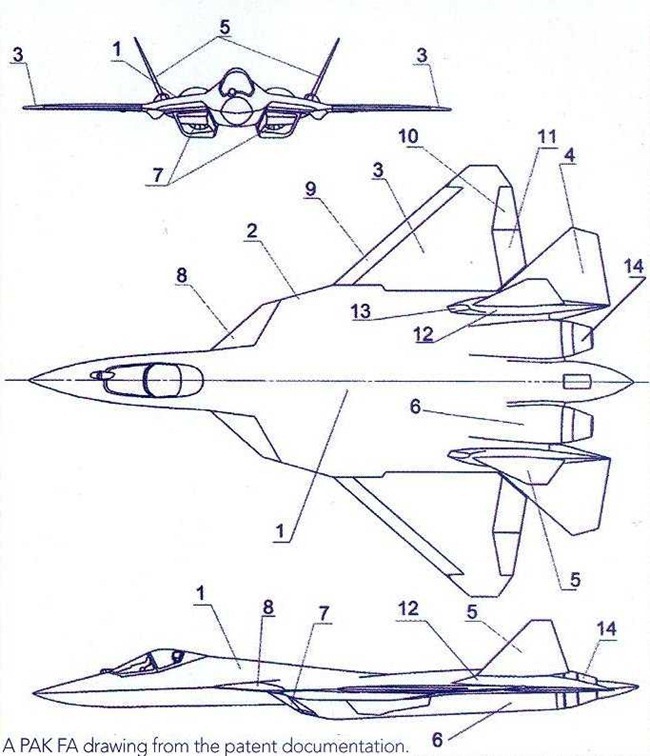 Layout diagram of the T-50 PAK-FA Fifth Generation Fighter Aircraft [FGFA]