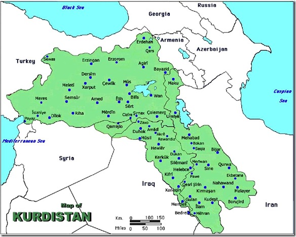 Kurdistan Map- Syria, Turkey, Iraq & Iran